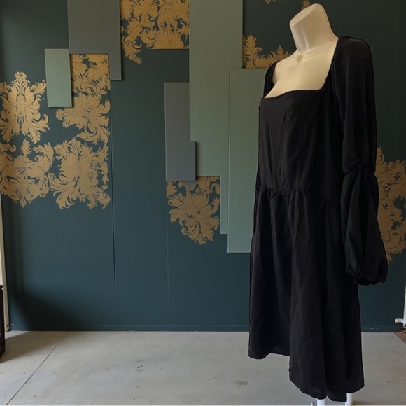 PrettyGarden Black Smocked Babydoll Dress XXL Lantern Sleeve Fit Flare - Picture 3 of 16